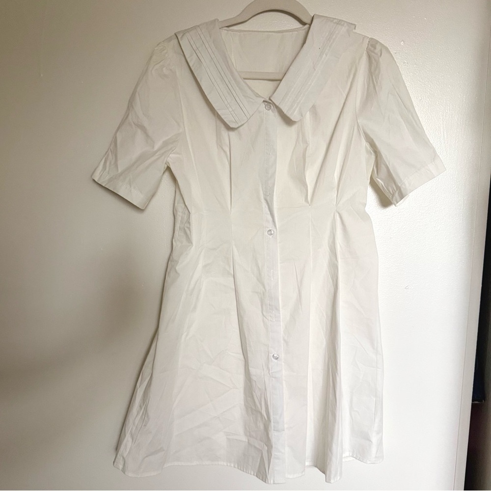 White collared mini dress with button-up front Minidress